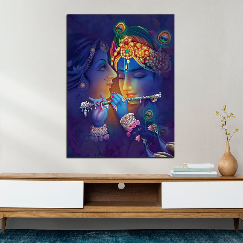 DecorGlance Rectangle painting Radha Krishna Canvas Wall Painting