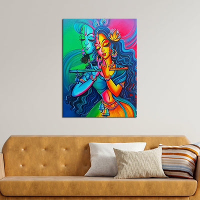 DecorGlance Rectangle painting Radha Krishna Colorful Abstract Canvas Wall Painting