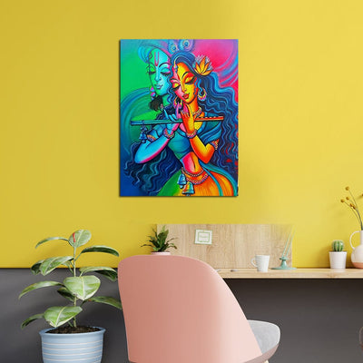 DecorGlance Rectangle painting Radha Krishna Colorful Abstract Canvas Wall Painting