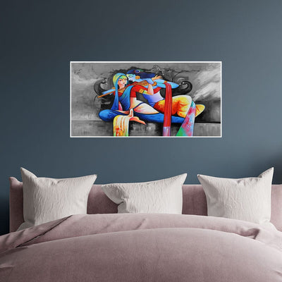 DecorGlance Rectangle painting Radha Krishna Love Scene Canvas Floating Frame Wall Painting