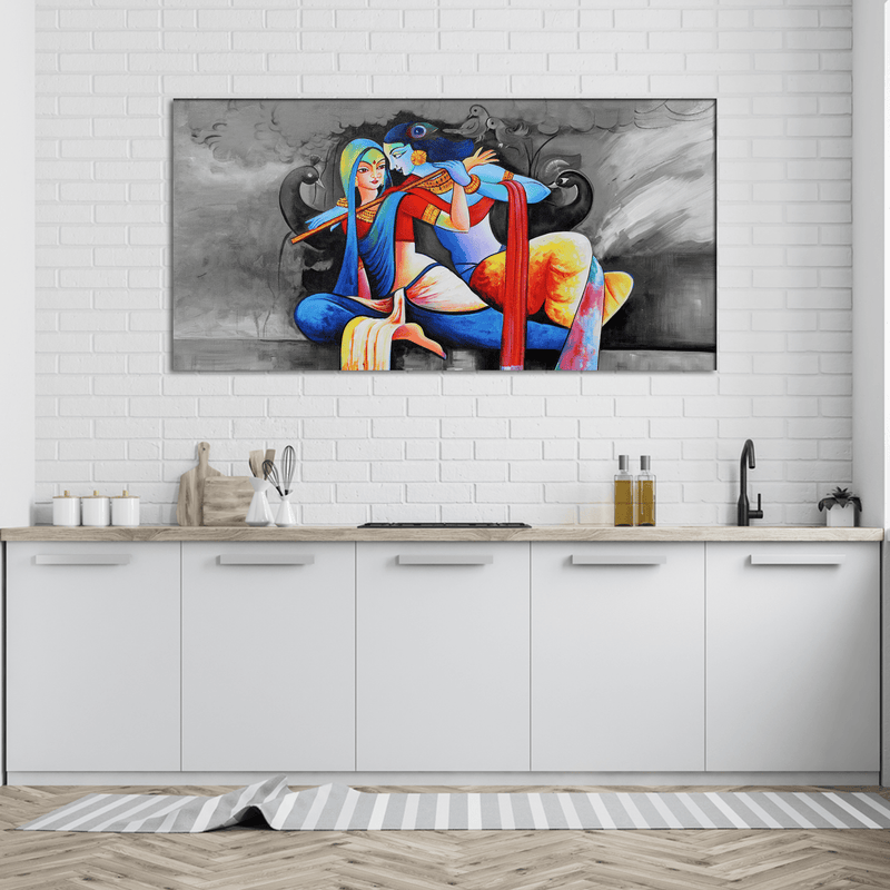 DecorGlance Rectangle painting Radha Krishna Love Scene Canvas Wall Painting