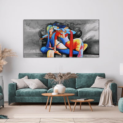 DecorGlance Rectangle painting Radha Krishna Love Scene Canvas Wall Painting
