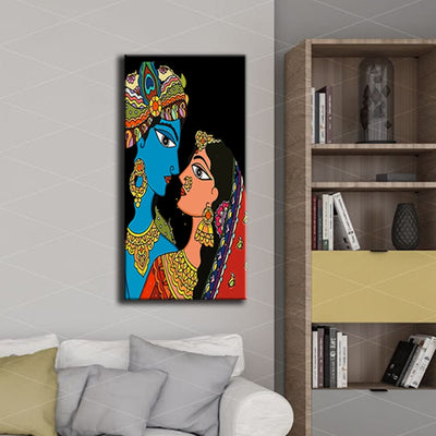 DecorGlance Rectangle painting Radha Krishna Madhubani Art Canvas Painting