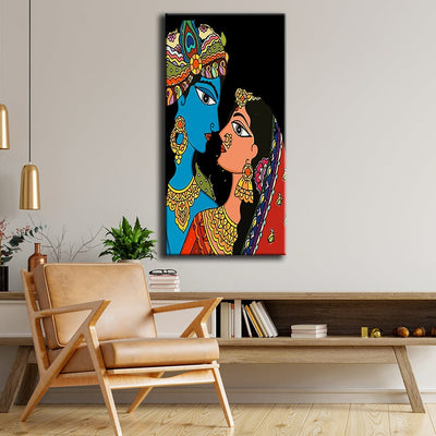 DecorGlance Rectangle painting Radha Krishna Madhubani Art Canvas Painting