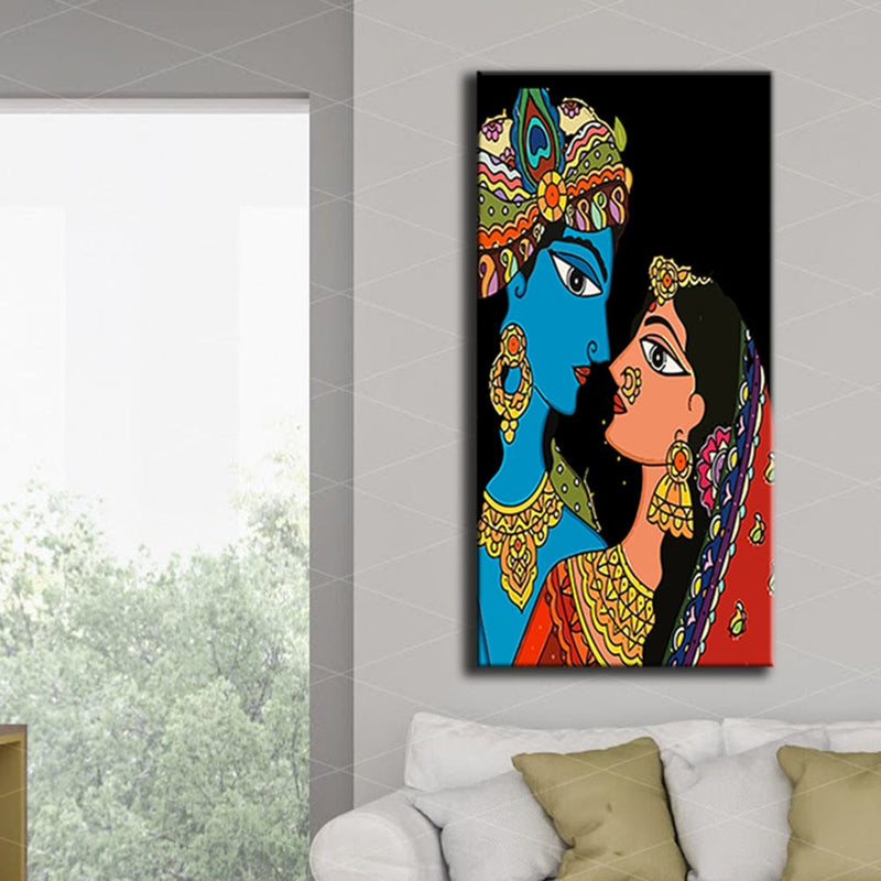 DecorGlance Rectangle painting Radha Krishna Madhubani Art Canvas Painting