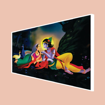 DecorGlance Rectangle painting CANVAS PRINT WHITE FLOATING FRAME / (48x24) Inch / (121x60) Cm Radha Krishna Modern Abstract Art Canvas Floating Frame Wall Painting