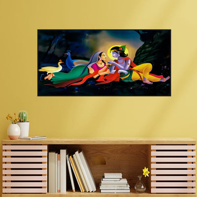 DecorGlance Rectangle painting Radha Krishna Modern Abstract Art Canvas Floating Frame Wall Painting