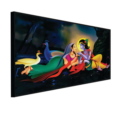 DecorGlance Rectangle painting CANVAS PRINT BLACK FLOATING FRAME / (48x24) Inch / (121x60) Cm Radha Krishna Modern Abstract Art Canvas Floating Frame Wall Painting