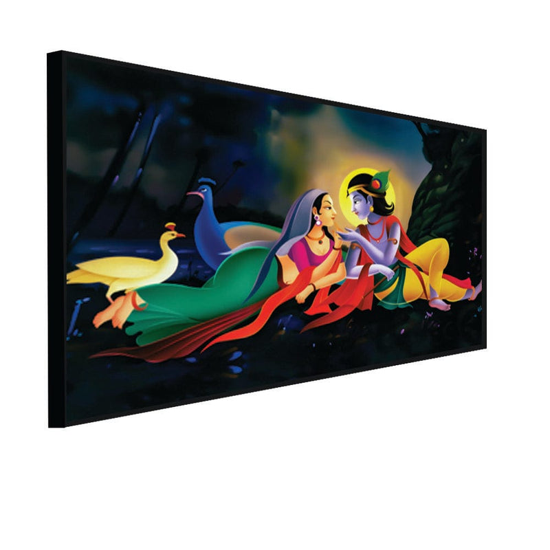 DecorGlance Rectangle painting CANVAS PRINT BLACK FLOATING FRAME / (48x24) Inch / (121x60) Cm Radha Krishna Modern Abstract Art Canvas Floating Frame Wall Painting