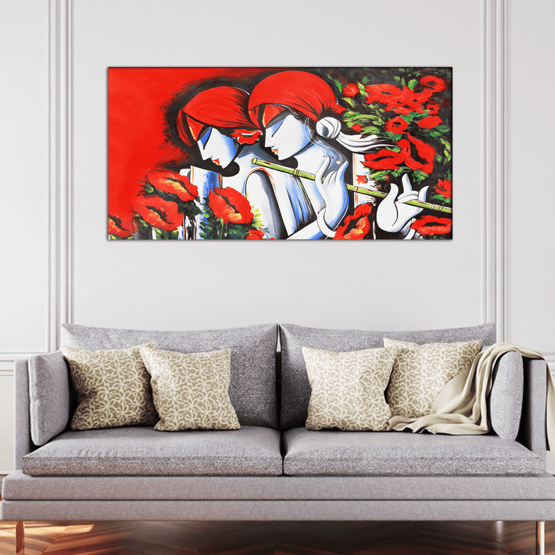 DecorGlance Rectangle painting Radha Krishna Modern Abstract Art Canvas Wall Painting