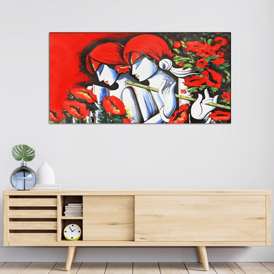 DecorGlance Rectangle painting Radha Krishna Modern Abstract Art Canvas Wall Painting