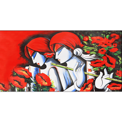 DecorGlance Rectangle painting Radha Krishna Modern Abstract Art Canvas Wall Painting