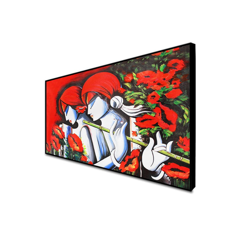 DecorGlance Rectangle painting CANVAS PRINT BLACK FLOATING FRAME / (48x24) Inch / (121x60) Cm Radha Krishna Modern Abstract Art Floating Frame Canvas Wall Painting