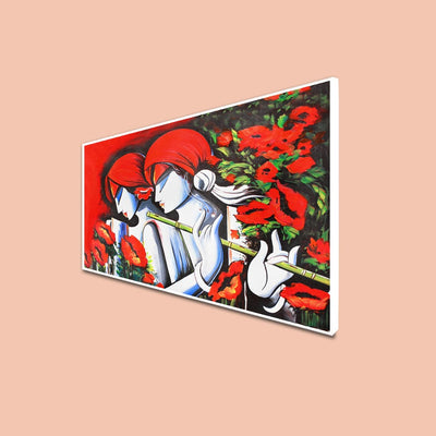 DecorGlance Rectangle painting CANVAS PRINT WHITE FLOATING FRAME / (48x24) Inch / (121x60) Cm Radha Krishna Modern Abstract Art Floating Frame Canvas Wall Painting