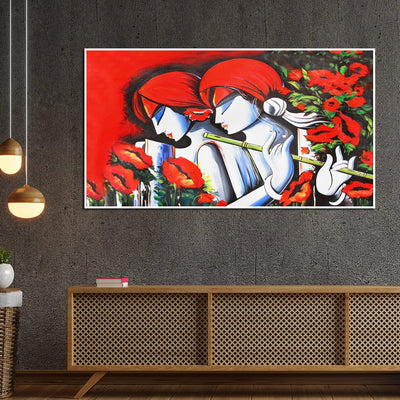 DecorGlance Rectangle painting Radha Krishna Modern Abstract Art Floating Frame Canvas Wall Painting