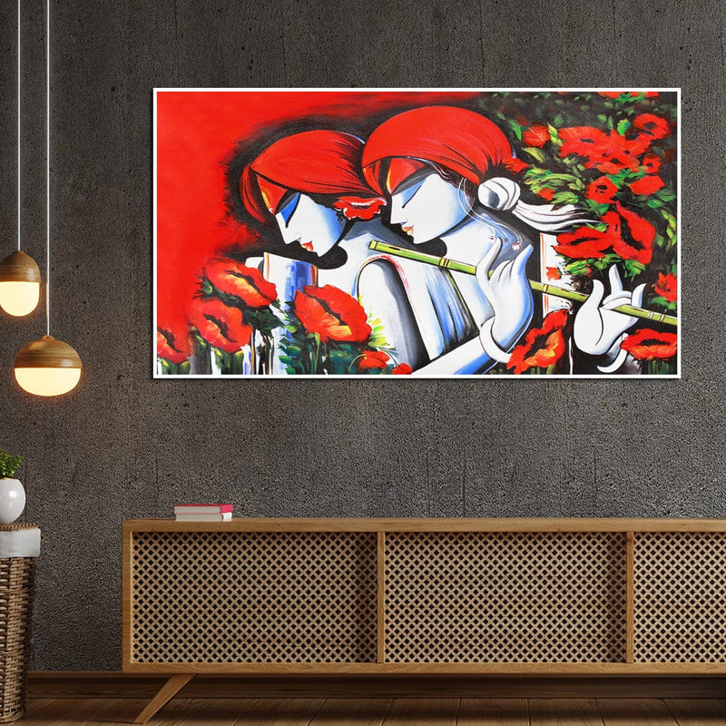 DecorGlance Rectangle painting Radha Krishna Modern Abstract Art Floating Frame Canvas Wall Painting