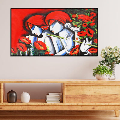 DecorGlance Rectangle painting Radha Krishna Modern Abstract Art Floating Frame Canvas Wall Painting