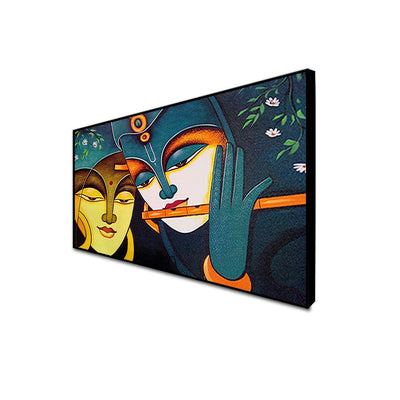 DecorGlance Rectangle painting CANVAS PRINT BLACK FLOATING FRAME / (48x24) Inch / (121x60) Cm Radha Krishna Modern Art Canvas Floating Frame Wall Painting