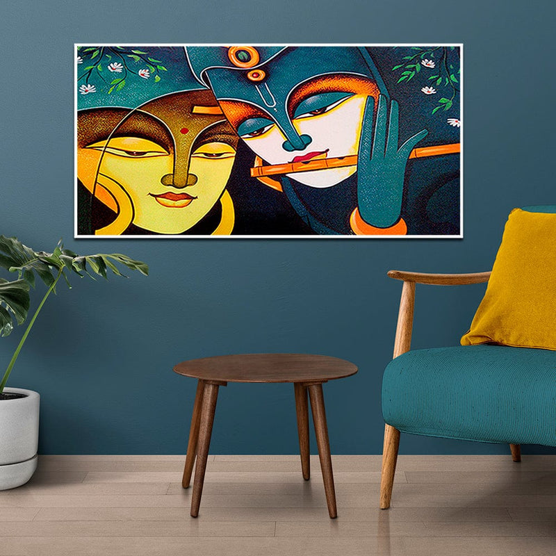 DecorGlance Rectangle painting Radha Krishna Modern Art Canvas Floating Frame Wall Painting