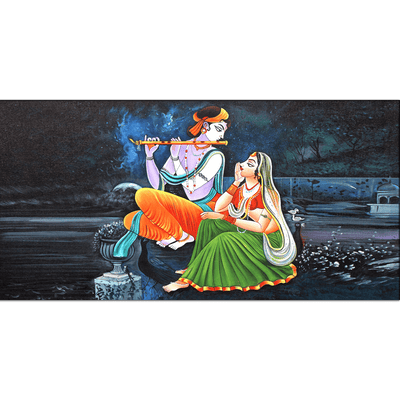 DecorGlance Rectangle painting Radha Krishna Playing Flute Canvas Wall Painting