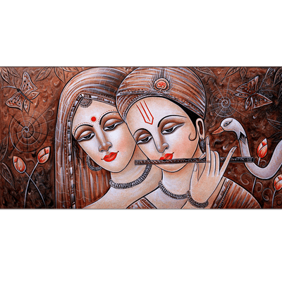 DecorGlance Rectangle painting Radha Krishna Playing Flute Canvas Wall Painting