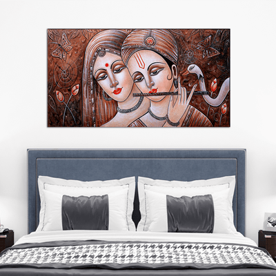 DecorGlance Rectangle painting Radha Krishna Playing Flute Canvas Wall Painting