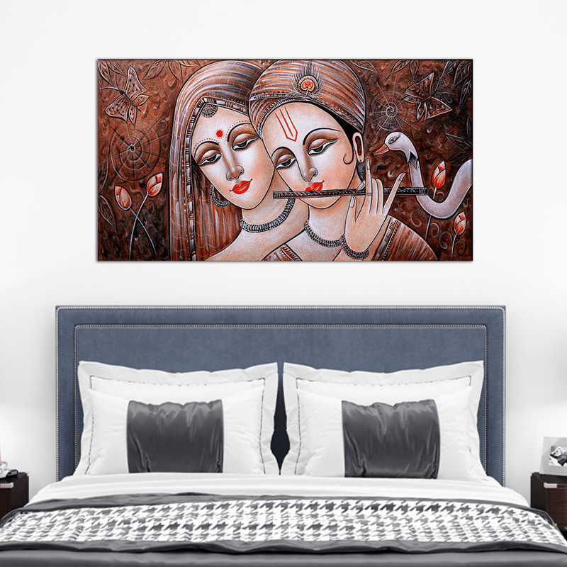 DecorGlance Rectangle painting Radha Krishna Playing Flute Canvas Wall Painting