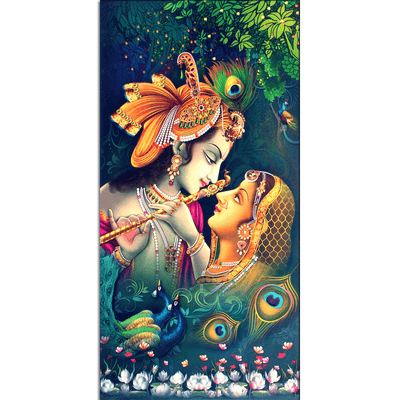 DecorGlance Rectangle painting Radha Krishna Playing Flute Together Canvas Wall Painting