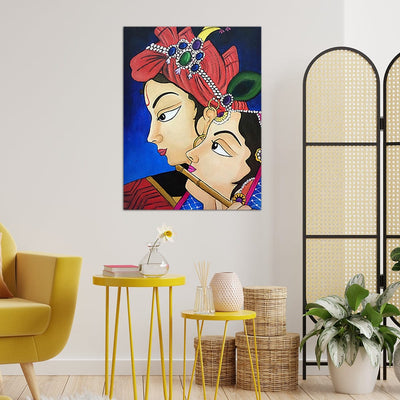 DecorGlance Rectangle painting Radha Krishna Portrait Canvas Wall Painting