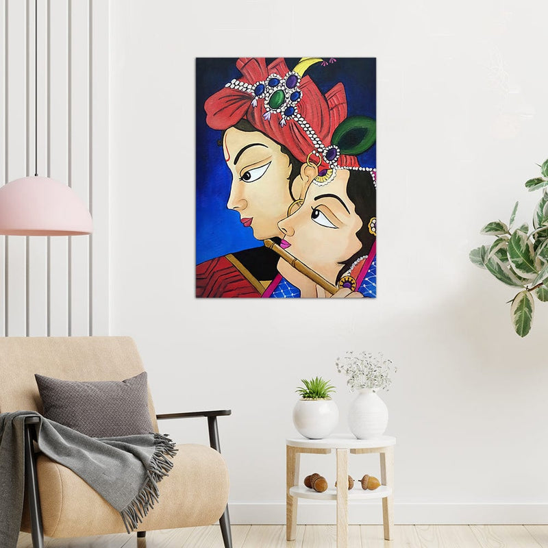 DecorGlance Rectangle painting Radha Krishna Portrait Canvas Wall Painting