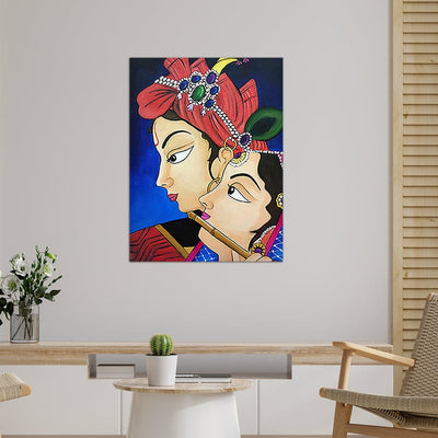 DecorGlance Rectangle painting Radha Krishna Portrait Canvas Wall Painting