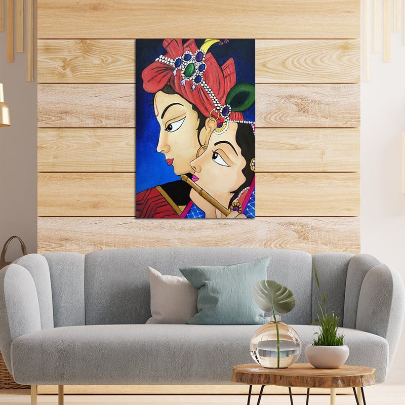 DecorGlance Rectangle painting Radha Krishna Portrait Canvas Wall Painting