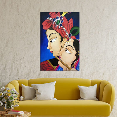 DecorGlance Rectangle painting Radha Krishna Portrait Canvas Wall Painting