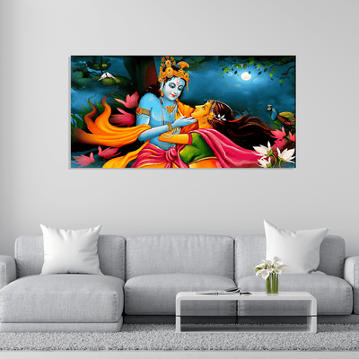 DecorGlance Rectangle painting Radha Krishna Raasleela View Canvas Wall Painting