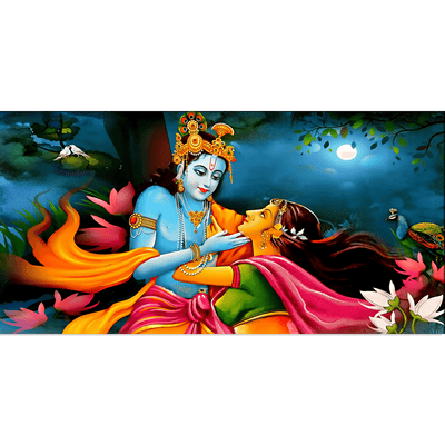 DecorGlance Rectangle painting Radha Krishna Raasleela View Canvas Wall Painting