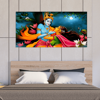DecorGlance Rectangle painting Radha Krishna Raasleela View Canvas Wall Painting