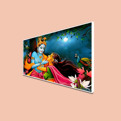 DecorGlance Rectangle painting CANVAS PRINT WHITE FLOATING FRAME / (48x24) Inch / (121x60) Cm Radha Krishna Raasleela View Floating Frame Canvas Wall Painting