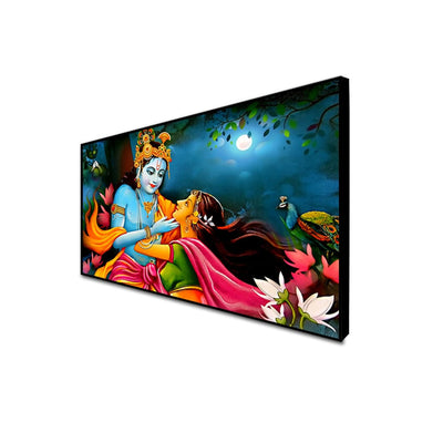 DecorGlance Rectangle painting CANVAS PRINT BLACK FLOATING FRAME / (48x24) Inch / (121x60) Cm Radha Krishna Raasleela View Floating Frame Canvas Wall Painting