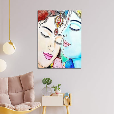 DecorGlance Rectangle painting Radha Krishna Water Color Canvas Wall Painting