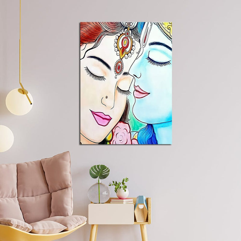 DecorGlance Rectangle painting Radha Krishna Water Color Canvas Wall Painting
