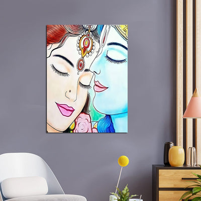 DecorGlance Rectangle painting Radha Krishna Water Color Canvas Wall Painting
