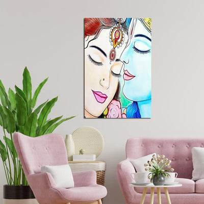 DecorGlance Rectangle painting Radha Krishna Water Color Canvas Wall Painting