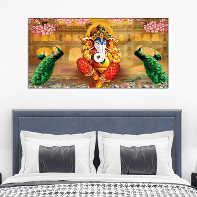 DecorGlance Rectangle painting Rajasthani Design lord Ganesha Canvas Wall Painting