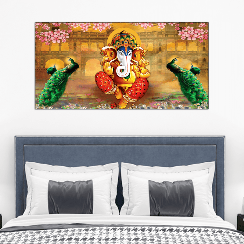 DecorGlance Rectangle painting Rajasthani Design lord Ganesha Canvas Wall Painting