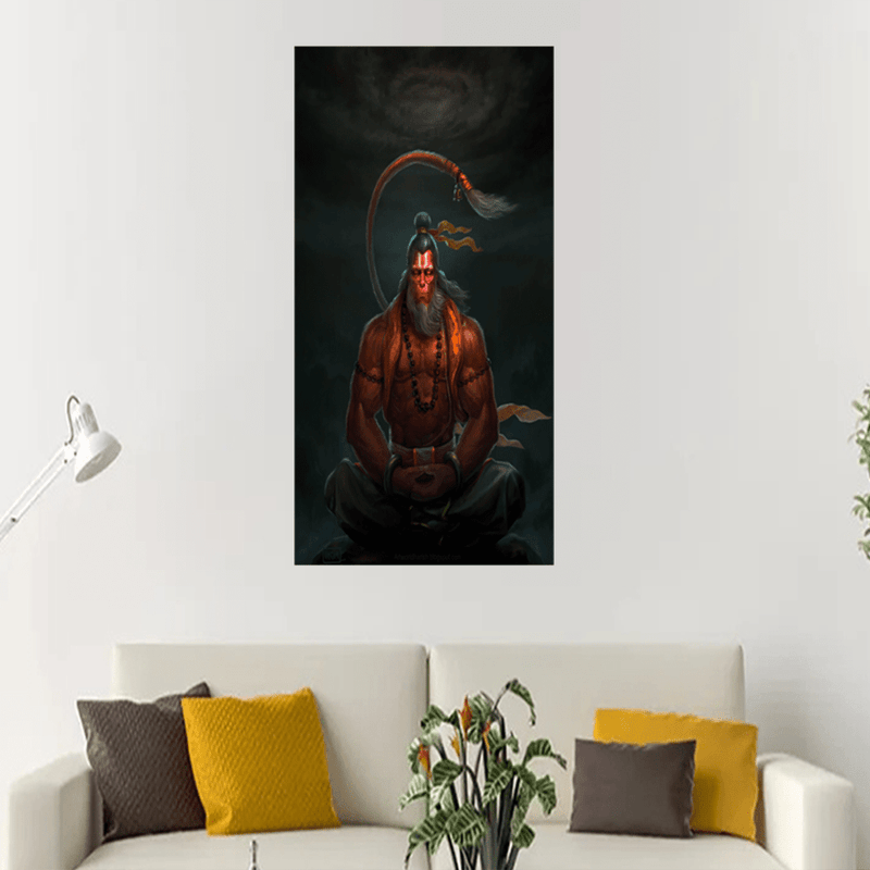 DecorGlance Rectangle painting Ritwikas Abstract Hanuman Canvas Wall Painting