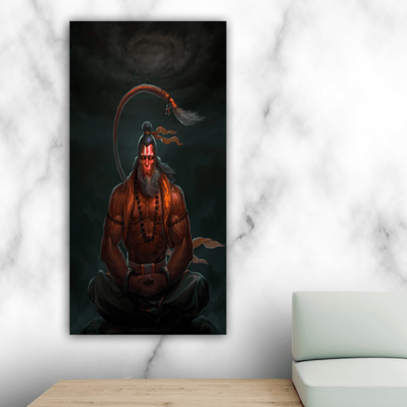 DecorGlance Rectangle painting Ritwikas Abstract Hanuman Canvas Wall Painting