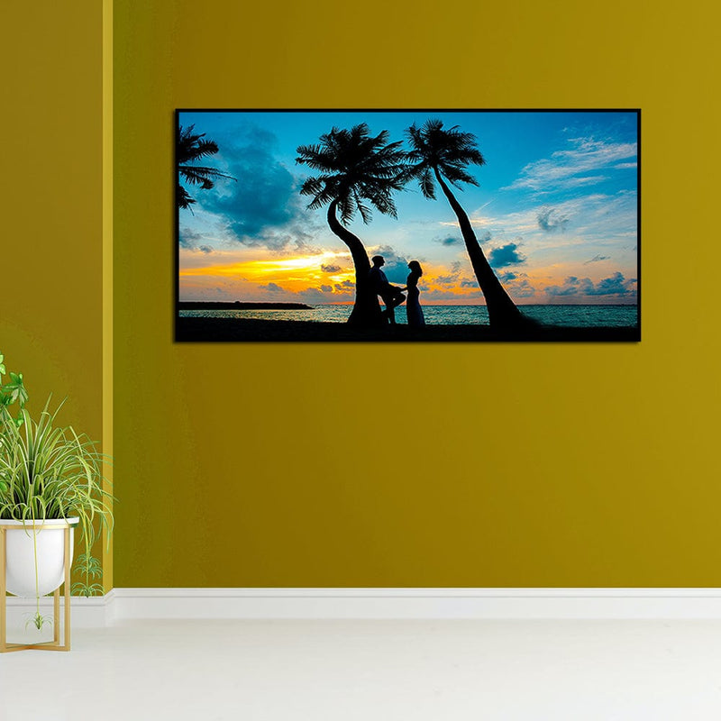 DecorGlance Rectangle painting Romantic Couple In Beach Canvas Floating Frame Wall Painting