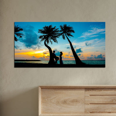 DecorGlance Rectangle painting Romantic Couple In Beach Canvas Wall Painting
