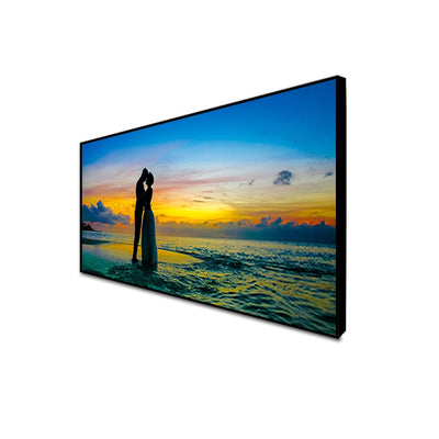 DecorGlance Rectangle painting CANVAS PRINT BLACK FLOATING FRAME / (48x24) Inch / (121x60) Cm Romantic Couple In Beach Floating Frame Canvas Wall Painting
