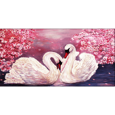 DecorGlance Rectangle painting Romantic Couple of Swans Canvas Wall Painting